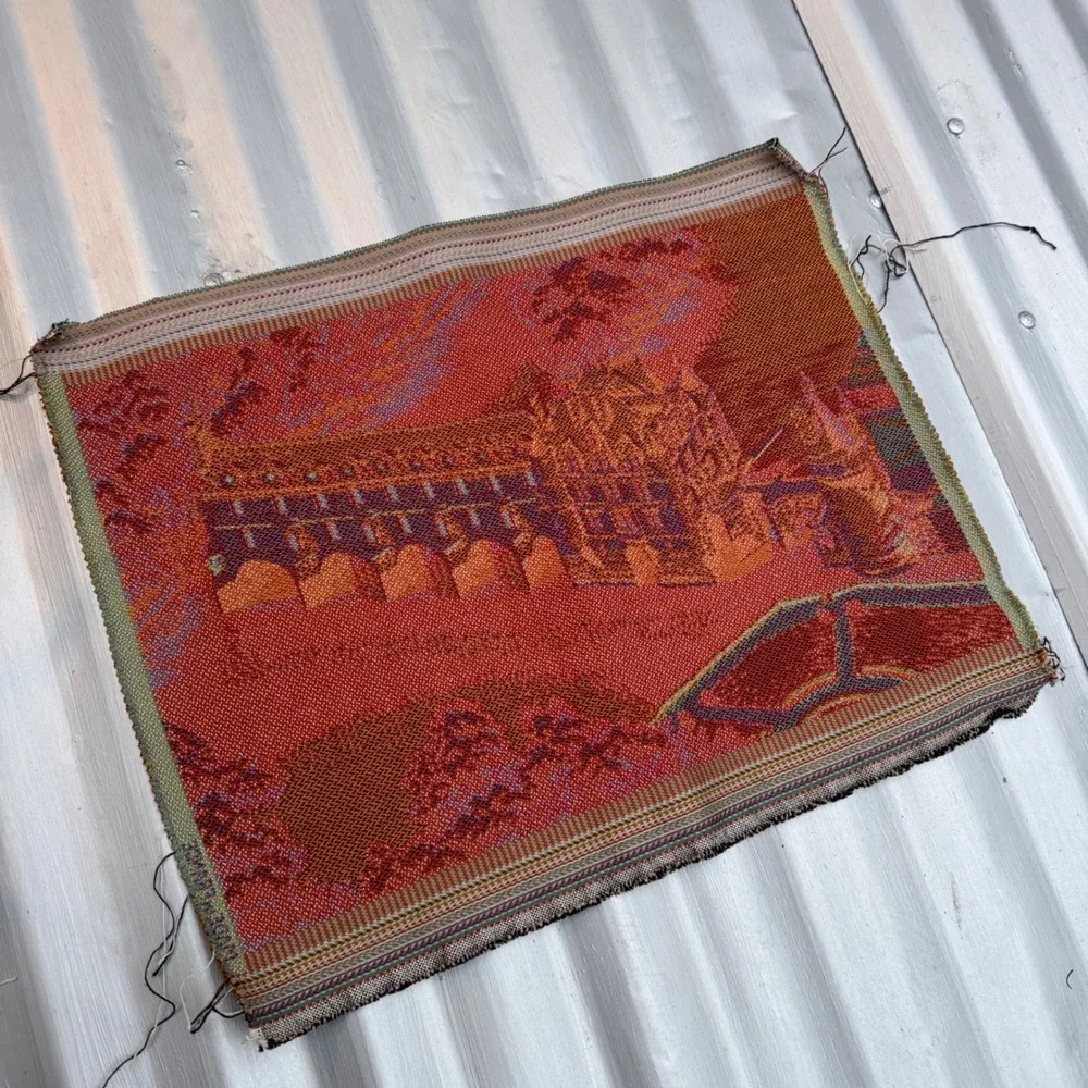 Vintage French Midcentury Loire Valley Chateau Tapestry Set 3pc Jacquard 19x14